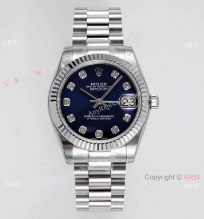 Swiss Clone Rolex Oyster Perpetual Datejust Watch 31mm Blue Dial Presidential Band